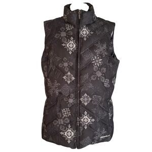 Eddie Bauer Womens Premium GooseDown Puffer Snowflake Black White Vest Sz L